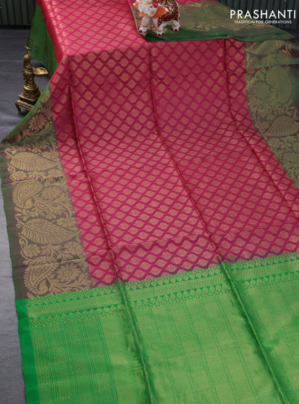 Pure soft silk saree maroon and green with allover zari buttas weaves and long zari woven floral border