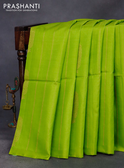 Pure soft silk saree light green and pink with allover zari weaves & buttas in borderless style