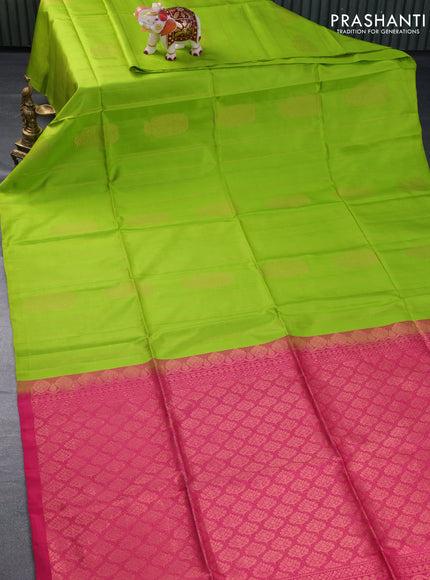 Pure soft silk saree light green and pink with allover zari weaves & buttas in borderless style