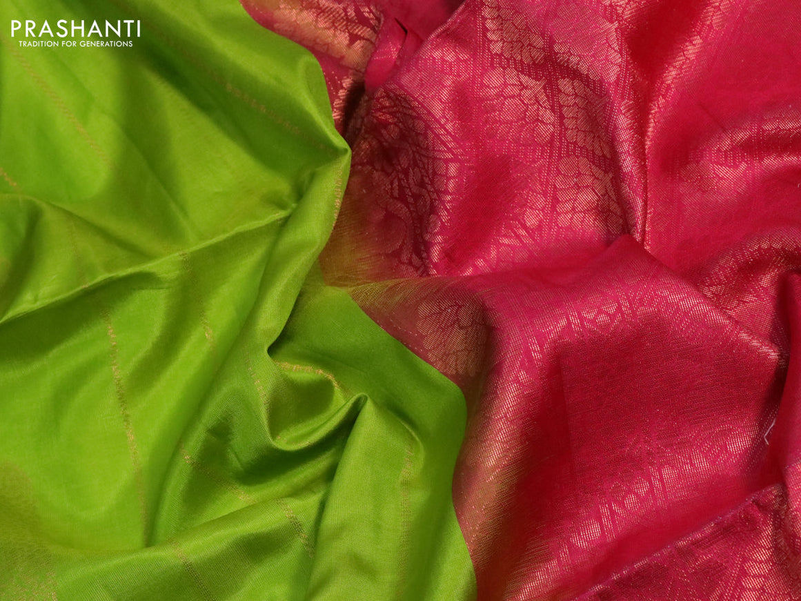 Pure soft silk saree light green and pink with allover zari weaves & buttas in borderless style