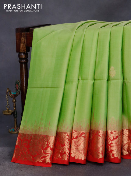 Pure soft silk saree light green and red with zari woven buttas and zari woven floral border