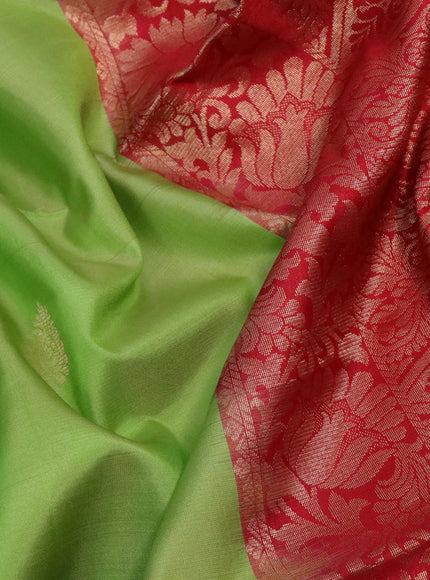 Pure soft silk saree light green and red with zari woven buttas and zari woven floral border