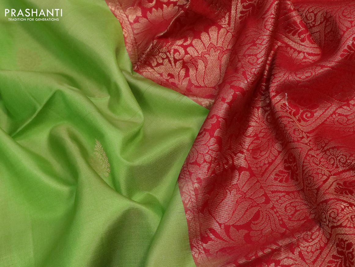 Pure soft silk saree light green and red with zari woven buttas and zari woven floral border