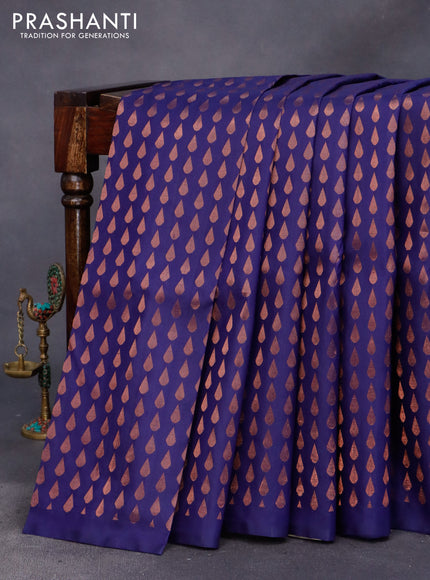 Pure soft silk saree dark blue and grey shade with allover copper zari woven tilak buttas in borderless style