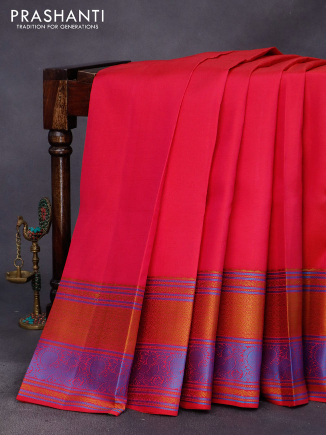 Pure soft silk saree dark pink with plain body and thread woven border