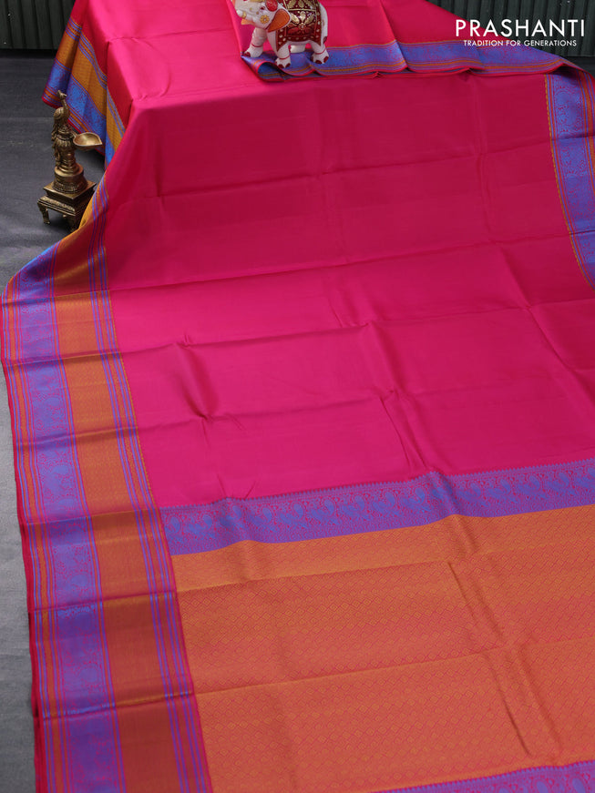 Pure soft silk saree dark pink with plain body and thread woven border