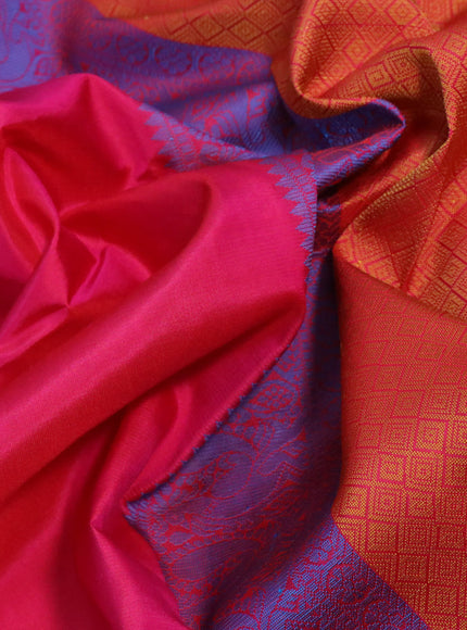 Pure soft silk saree dark pink with plain body and thread woven border