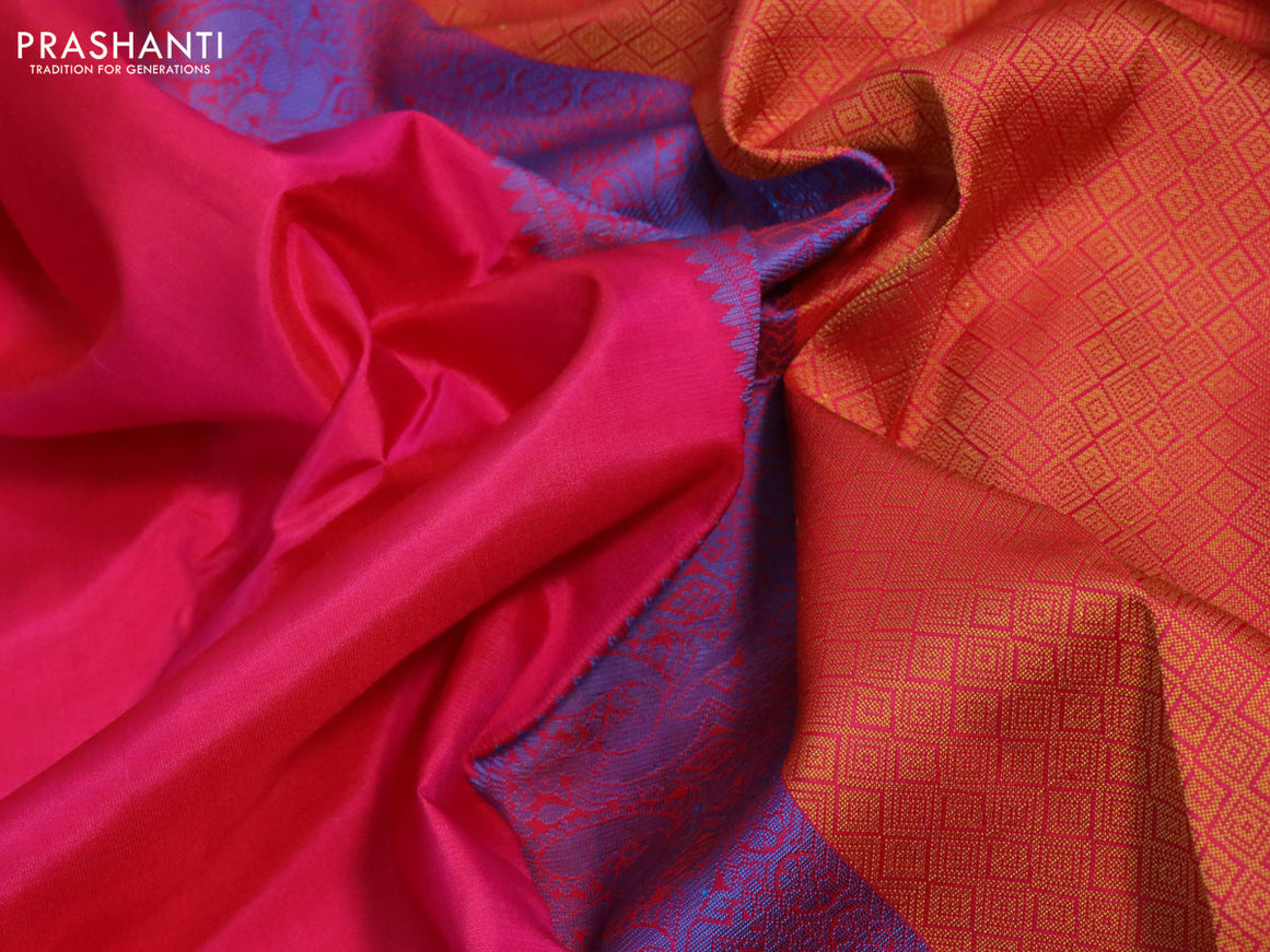 Pure soft silk saree dark pink with plain body and thread woven border