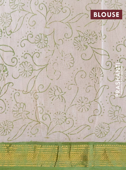 Chanderi bagru saree green with allover butta prints and zari woven maheswari border