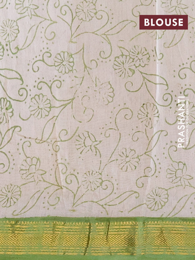 Chanderi bagru saree green with allover butta prints and zari woven maheswari border