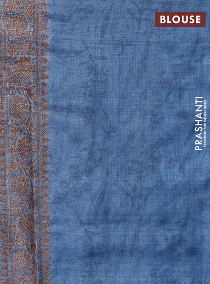 Banarasi tussar silk saree blue shade with woven buttas & allover prints and woven border