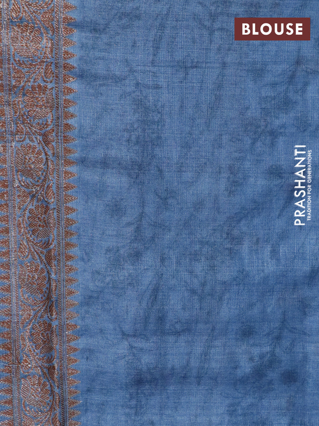 Banarasi tussar silk saree blue shade with woven buttas & allover prints and woven border