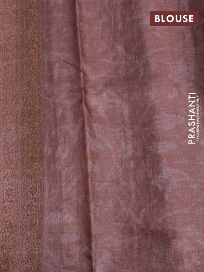 Banarasi tussar silk saree brown shade with woven buttas & allover prints and woven border