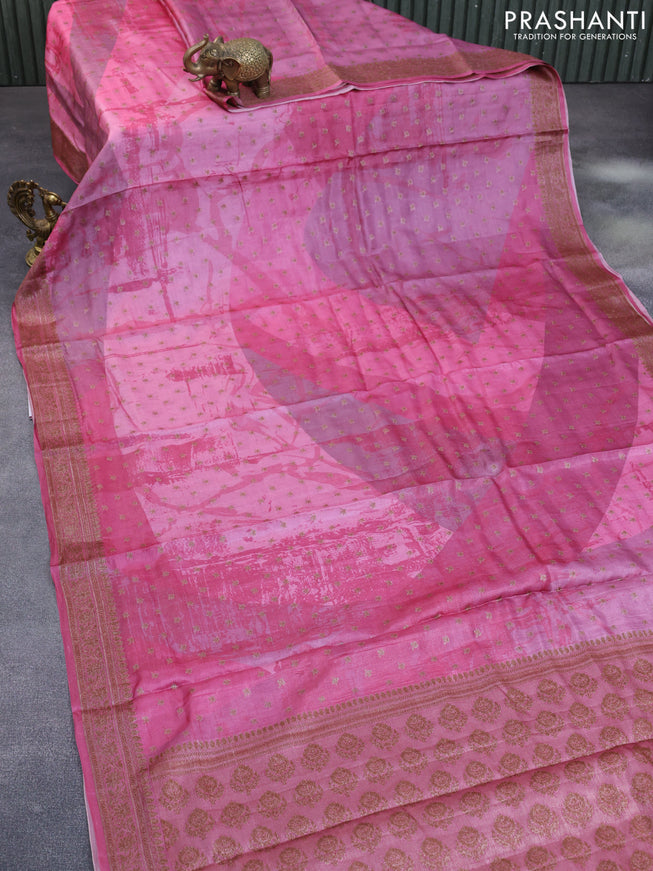 Banarasi tussar silk saree pink shade with woven buttas & allover prints and woven border