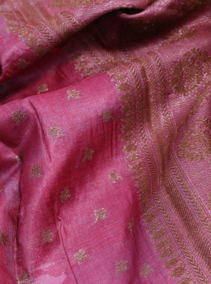 Banarasi tussar silk saree pink shade with woven buttas & allover prints and woven border