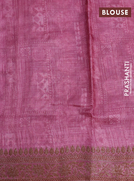 Banarasi tussar silk saree pink shade with woven buttas & allover prints and woven border