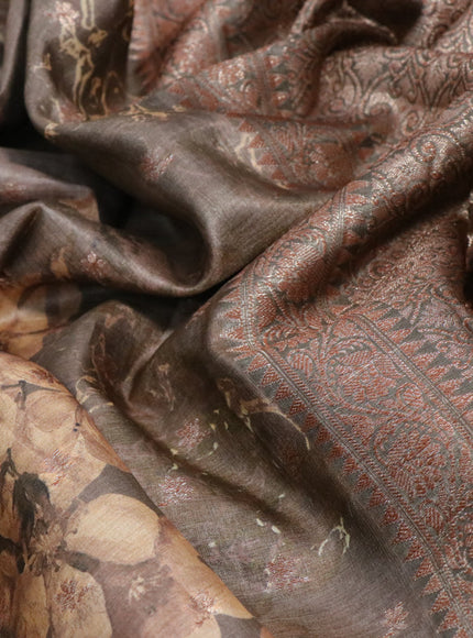 Banarasi tussar silk saree brown shade with woven buttas & allover prints and woven border