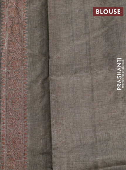 Banarasi tussar silk saree brown shade with woven buttas & allover prints and woven border