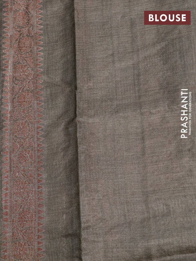 Banarasi tussar silk saree brown shade with woven buttas & allover prints and woven border