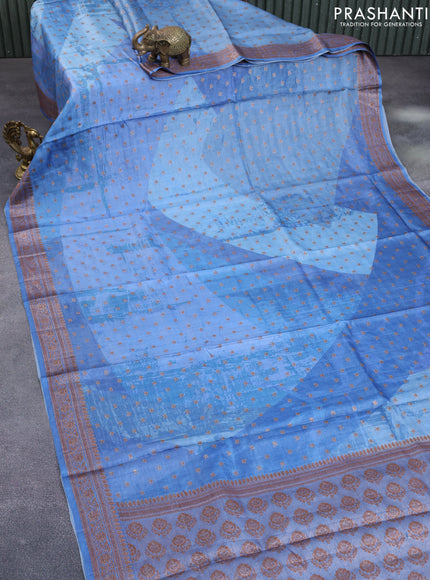 Banarasi tussar silk saree blue shade with woven buttas & allover prints and woven border