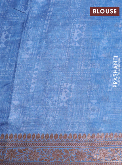 Banarasi tussar silk saree blue shade with woven buttas & allover prints and woven border