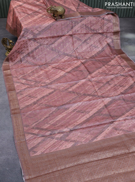 Banarasi tussar silk saree brown shade with woven buttas & allover prints and woven border