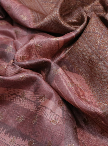 Banarasi tussar silk saree brown shade with woven buttas & allover prints and woven border