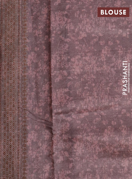 Banarasi tussar silk saree brown shade with woven buttas & allover prints and woven border