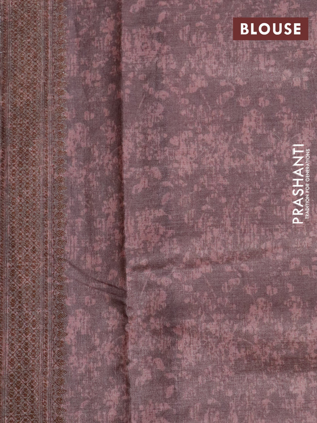 Banarasi tussar silk saree brown shade with woven buttas & allover prints and woven border