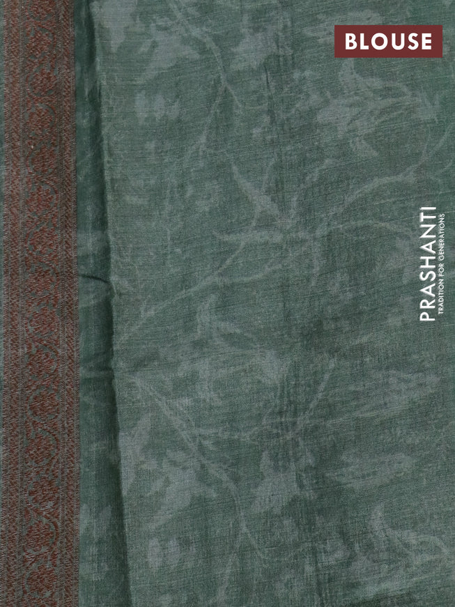 Banarasi tussar silk saree green shade with woven buttas & allover prints and woven border