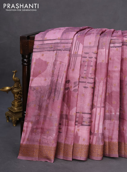 Banarasi tussar silk saree wine shade with woven buttas & allover prints and woven border