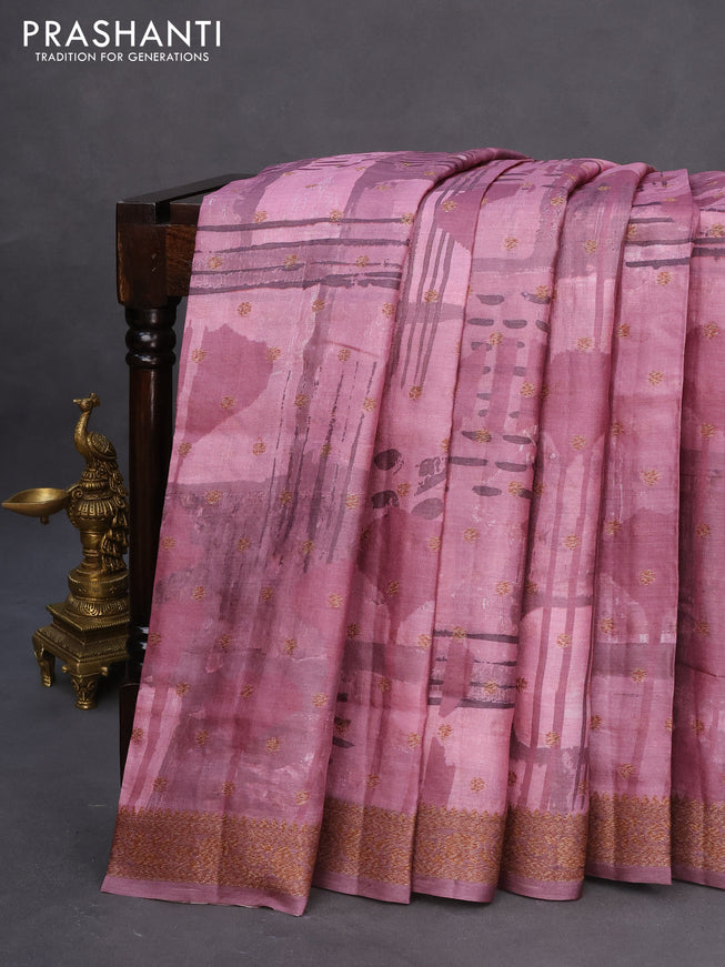 Banarasi tussar silk saree wine shade with woven buttas & allover prints and woven border