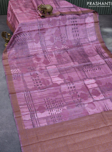 Banarasi tussar silk saree wine shade with woven buttas & allover prints and woven border