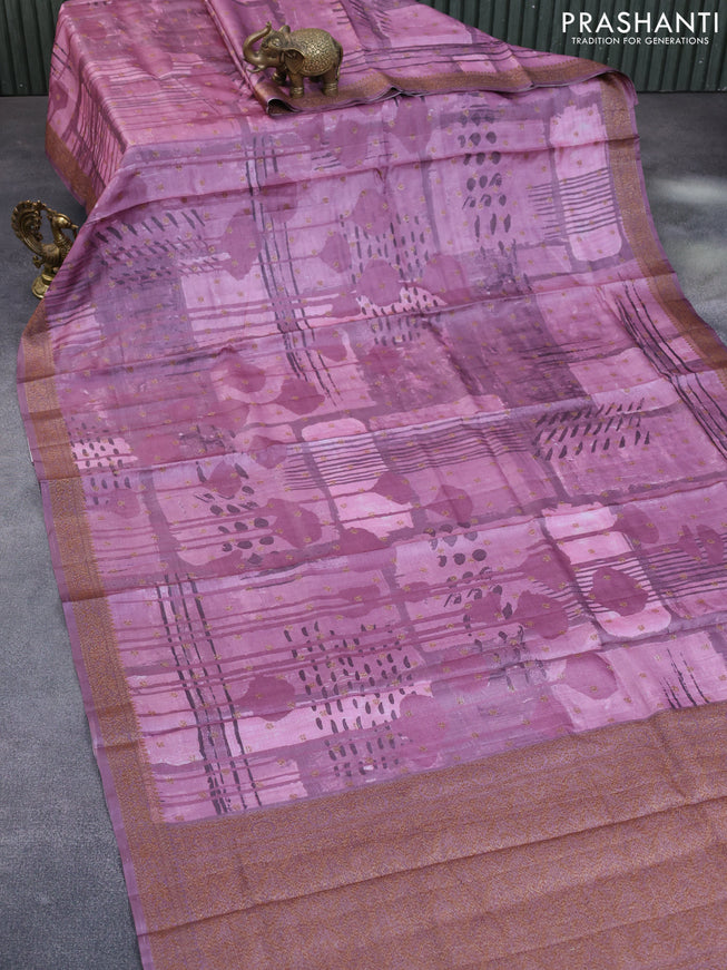 Banarasi tussar silk saree wine shade with woven buttas & allover prints and woven border