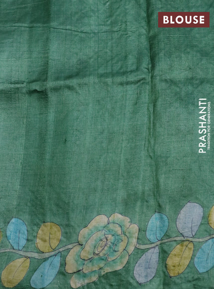 Pure tussar silk saree pink and green with kalamkari prints & cut work and cut work border