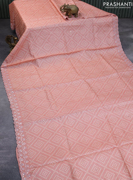 Pure tussar silk saree peach shade with allover bandhani prints & mirror work and mirror embroidery work border