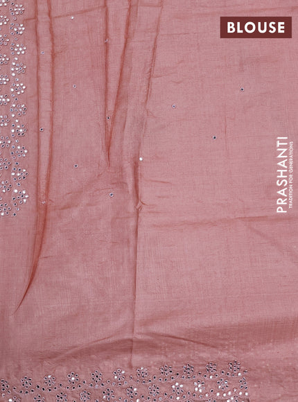 Pure tussar silk saree peach shade with allover bandhani prints & mirror work and mirror embroidery work border