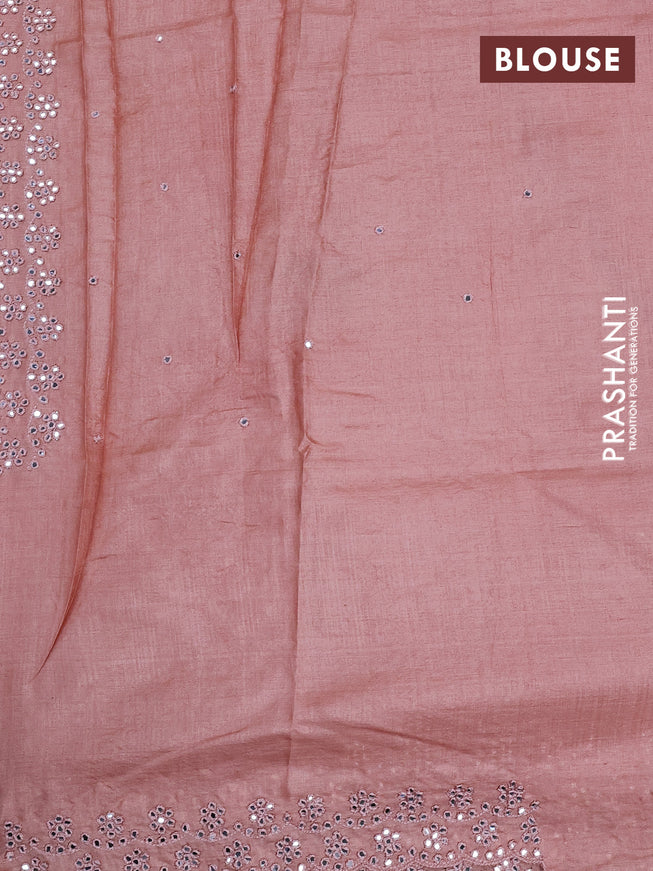 Pure tussar silk saree peach shade with allover bandhani prints & mirror work and mirror embroidery work border