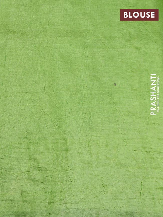 Pure tussar silk saree light green and wine shade with kalamkari prints & cut work and cut work border