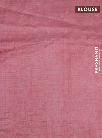 Pure tussar silk saree pastel pink and wine shade with kalamkari prints & cut work and cut work border