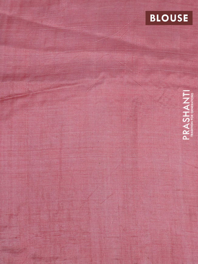 Pure tussar silk saree pastel pink and wine shade with kalamkari prints & cut work and cut work border