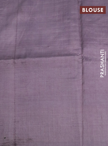 Pure tussar silk saree pastel purple and wine shade with kalamkari prints & cut work and cut work border