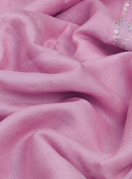 Pure tussar silk saree baby pink with plain body and embroidery work border