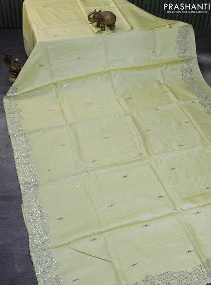 Pure tussar silk saree mild pista green with mirror work buttas and embroidery mirror work border