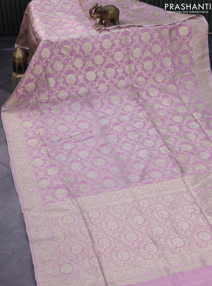 Pure banarasi uppada silk saree pastel pink with allover zari weaves and zari woven border