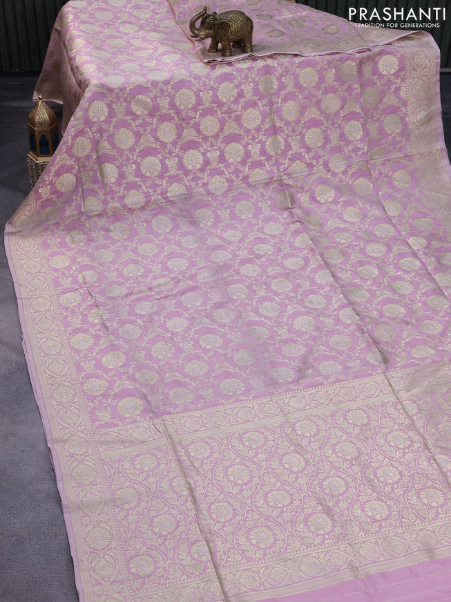 Pure banarasi uppada silk saree pastel pink with allover zari weaves and zari woven border