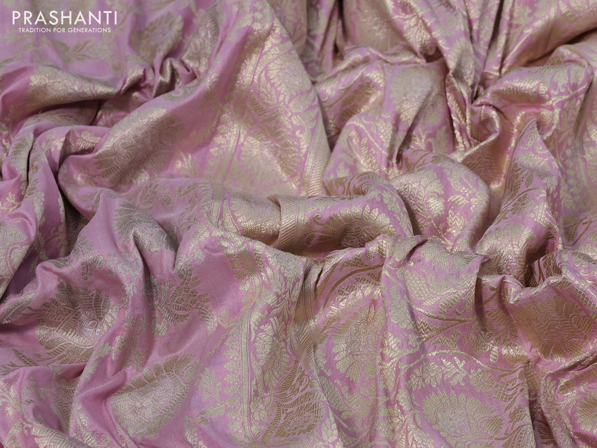 Pure banarasi uppada silk saree pastel pink with allover zari weaves and zari woven border