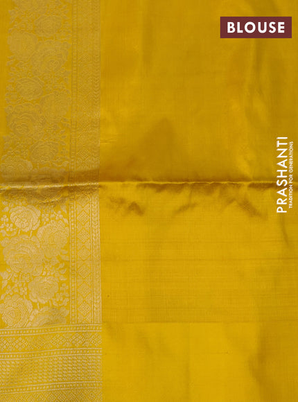 Pure banarasi uppada silk saree peacock green and yellow with allover zari woven brocade weaves and zari woven border