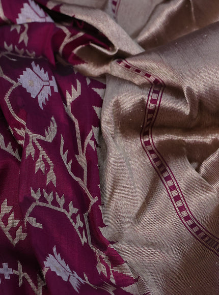 Pure banarasi uppada silk saree dark magenta pink and pink with allover zari weaves and zari woven border