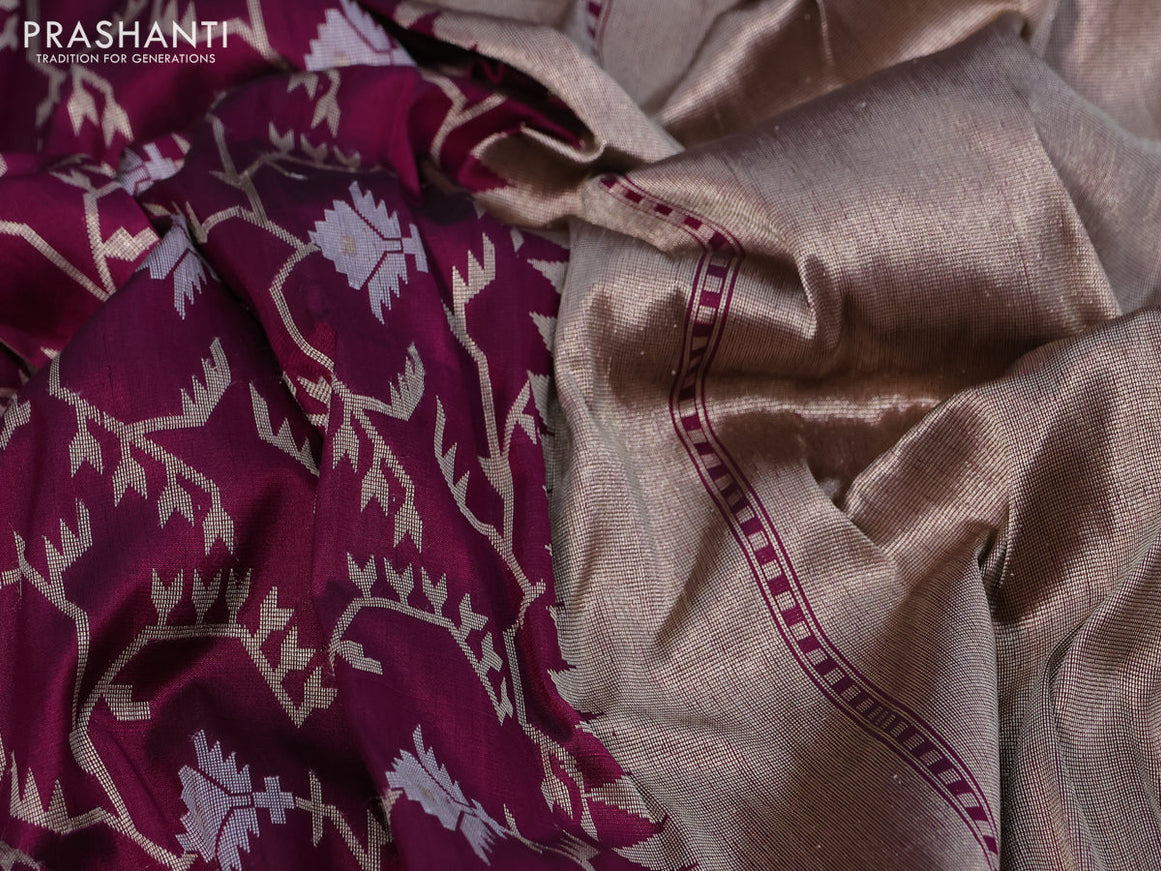 Pure banarasi uppada silk saree dark magenta pink and pink with allover zari weaves and zari woven border